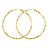 10K White Gold 2 mm Diamond Cut Hoop Earrings 1.2" Diameter