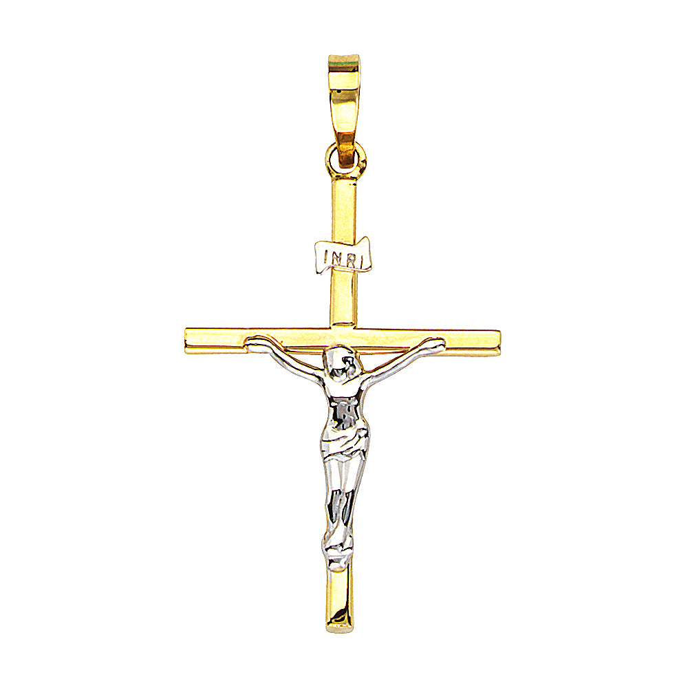 14K Two Tone Gold Flat Crucifix Cross Pendant