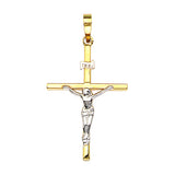 14K Two Tone Gold Flat Crucifix Cross Pendant