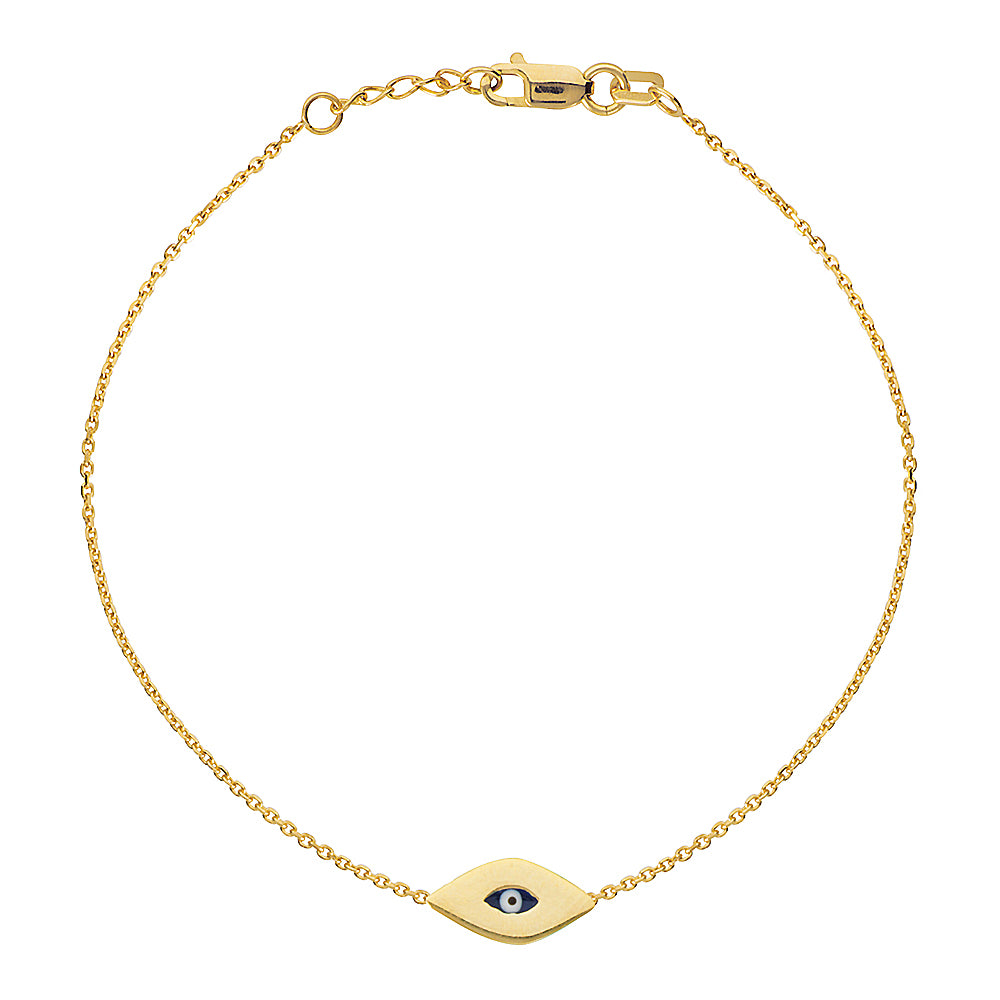 14K Yellow Gold Evil Eye Bracelet. Adjustable Diamond Cut Cable Chain 7" to 7.50"