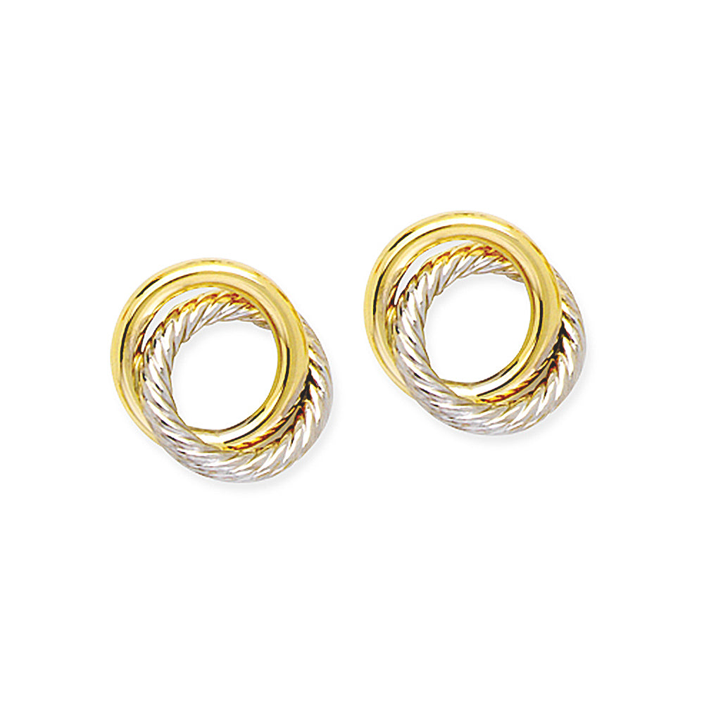 14K Yellow|White Gold Plain and Twisted Tube Love Knot Earring