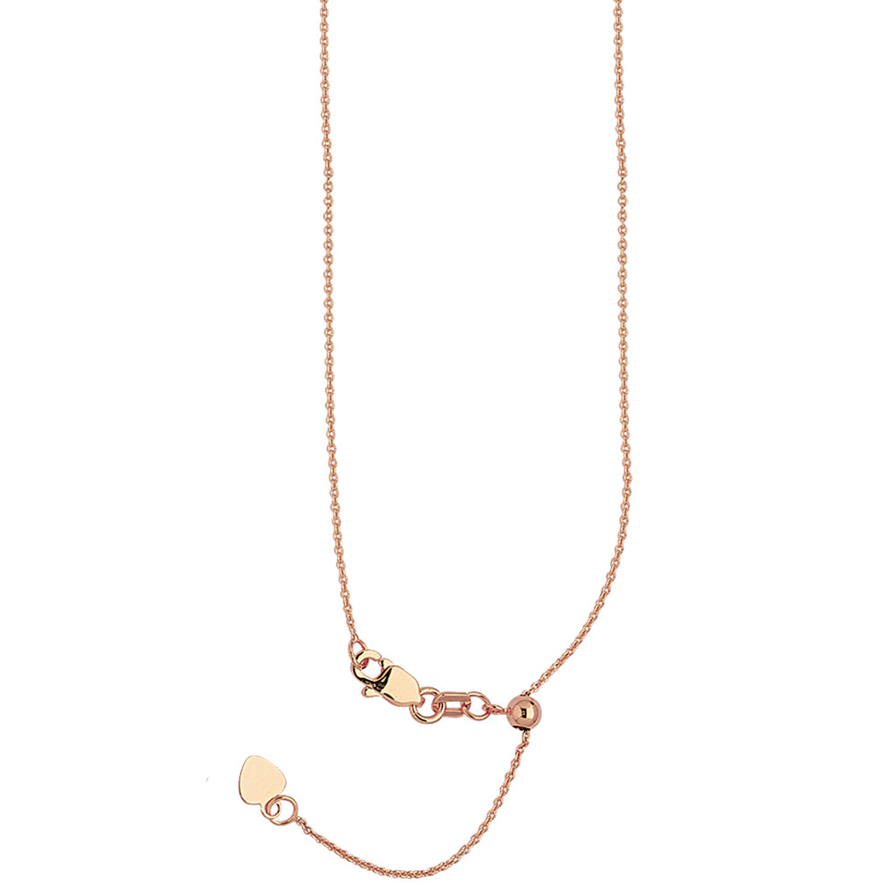 22" Adjustable Cable Chain Necklace with Slider 14K Rose Gold 0.9 mm 2.1 grams
