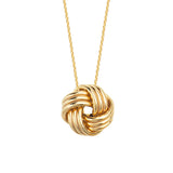 14K Yellow Gold Plain High Polish Tripple Tube Large Love Knot Necklace. Adjustable Cable Chain 16