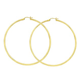 10K Yellow Gold 2 mm Polished Round Hoop Earrings 1.6" Diameter