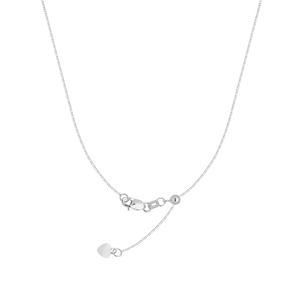 22" Adjustable Box Chain Necklace with Slider 10K White Gold 0.96 mm 3.6 grams
