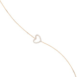14K Rose Gold Open Heart Cubic Zirconia Bracelet. Adjustable Cable Chain 7