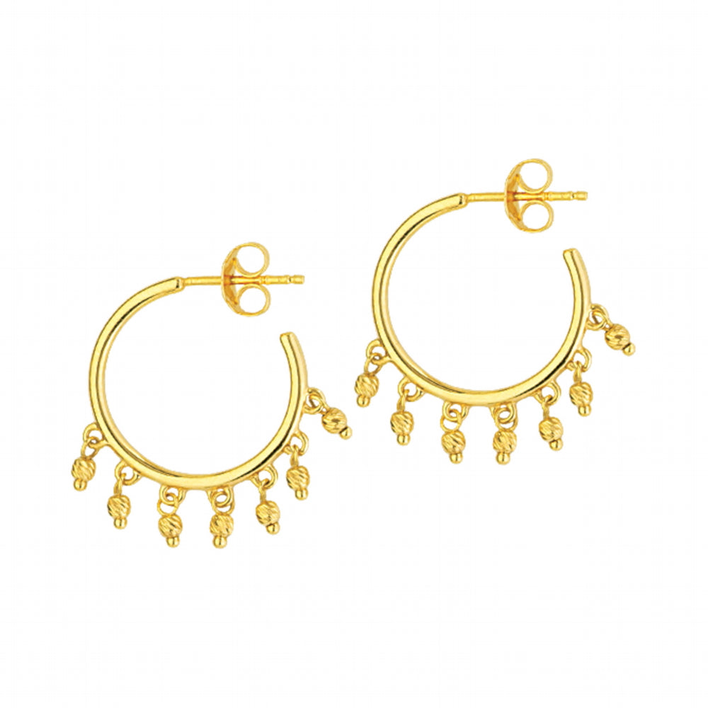 14K Yellow Gold Mini Beads Shakers on Hoop Earrings