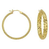 14K Yellow Gold 4 mm Diamond Cut Hoop Earrings 1.6" Diameter