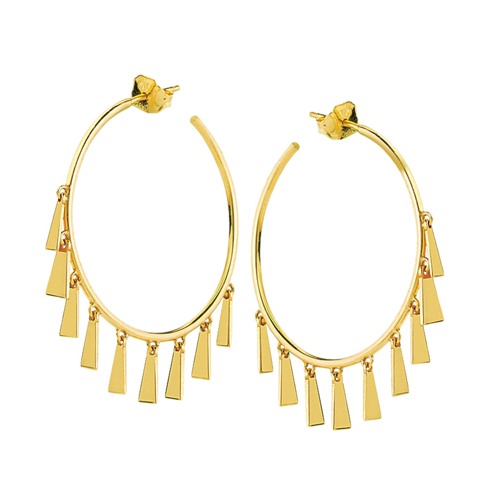 14K Yellow Gold Bell Shaped Shakers on Hoop Earrings