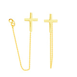 14K Yellow Gold Cross Threader Earring