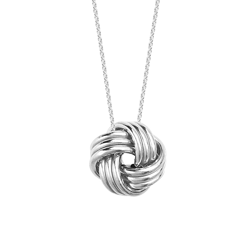 14K White Gold Plain High Polish Tripple Tube Large Love Knot Necklace. Adjustable Cable Chain 16"-18"