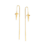 14K Yellow Gold Cross With Pointed Edges Threader Earring