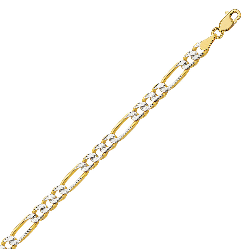 14K Two Tone Yellow & White Gold 4.75 Pave Figaro Chain in 18 inch, 20 inch, 22 inch, 24 inch, & 30 inch
