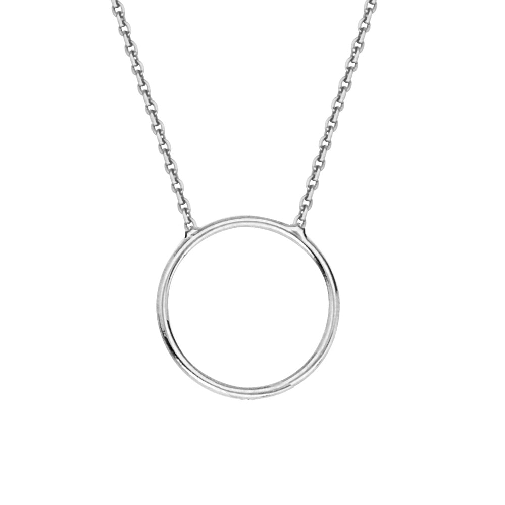 14K White Gold Circle Necklace. Adjustable Cable Chain 16" to 18"