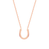 14K Rose Gold Lucky Horseshoe Necklace. Adjustable Diamond Cut Cable Chain 16