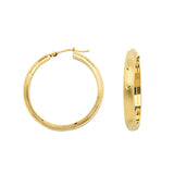 14K Yellow Gold Half Tube Diamond Cut Florentine Style 4 mm Hoop Earrings