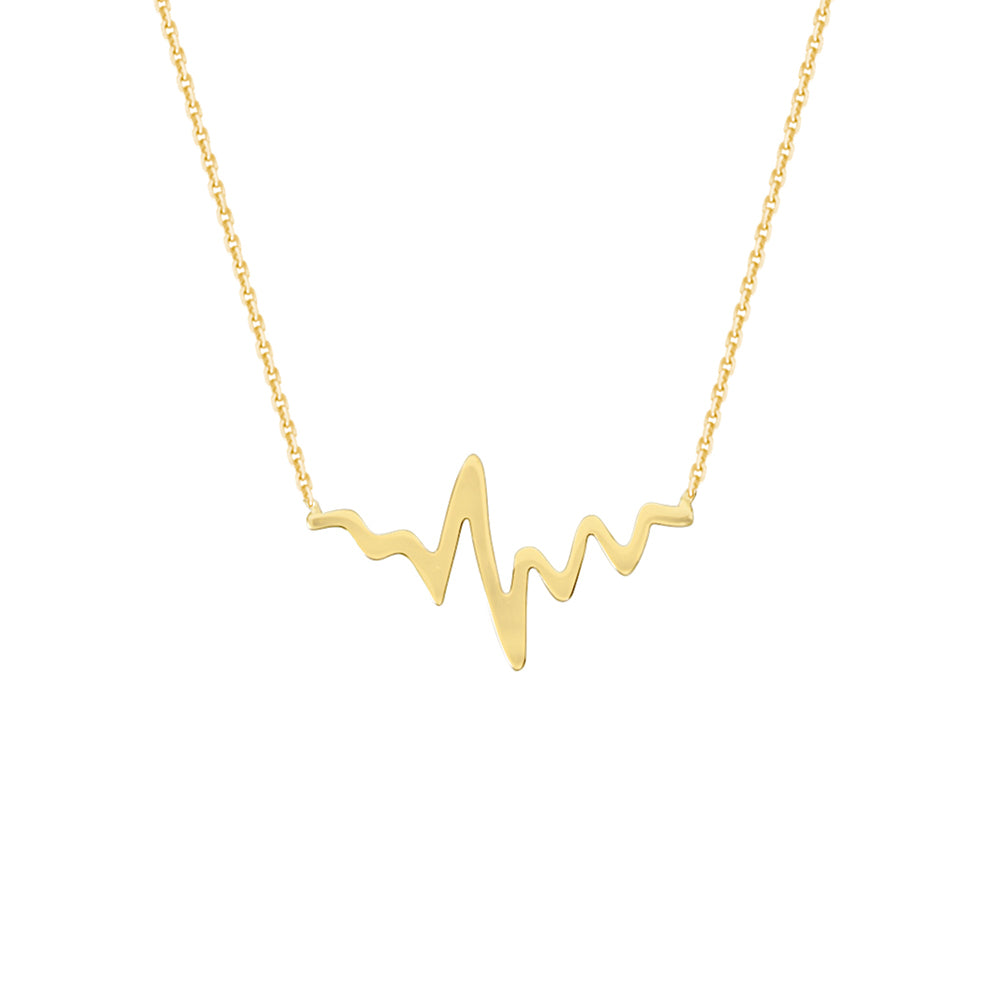 14K Yellow Gold Heartbeat Necklace. Adjustable Diamond Cut Cable Chain 16" to 18"