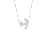 14K White Gold Sideways Anchor Necklace. Adjustable Cable Chain 16