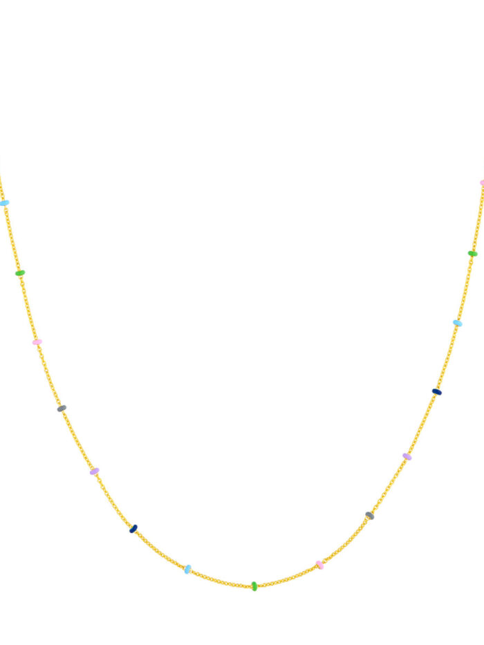 Multi-Colored Enamel Bead Saturn Chain - 14K Yellow Gold, Adjustable 16 to 18 Inches - by Dazyle