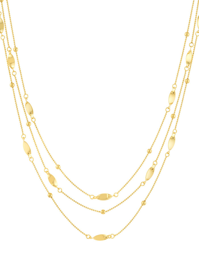 Layered Bead and Marquise Stations Necklace - 14K Yellow Gold - 17 inches - by Dazyle