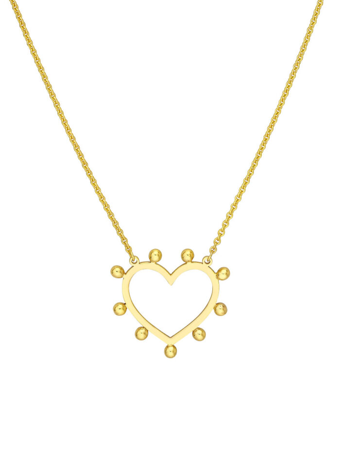 Open Heart Necklace - 14K Yellow Gold 18 Inch Adjustable - by Dazyle