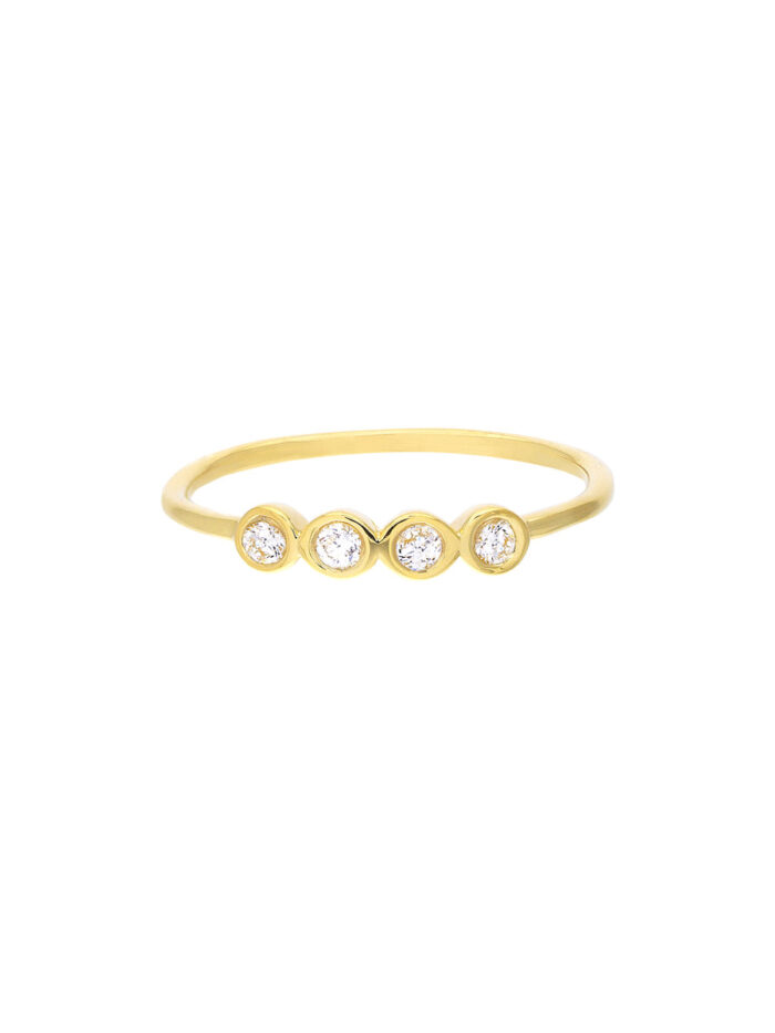 14K Yellow Gold Four Diamond Wire Ring - 1/8tcw Round Diamonds - by Dazyle