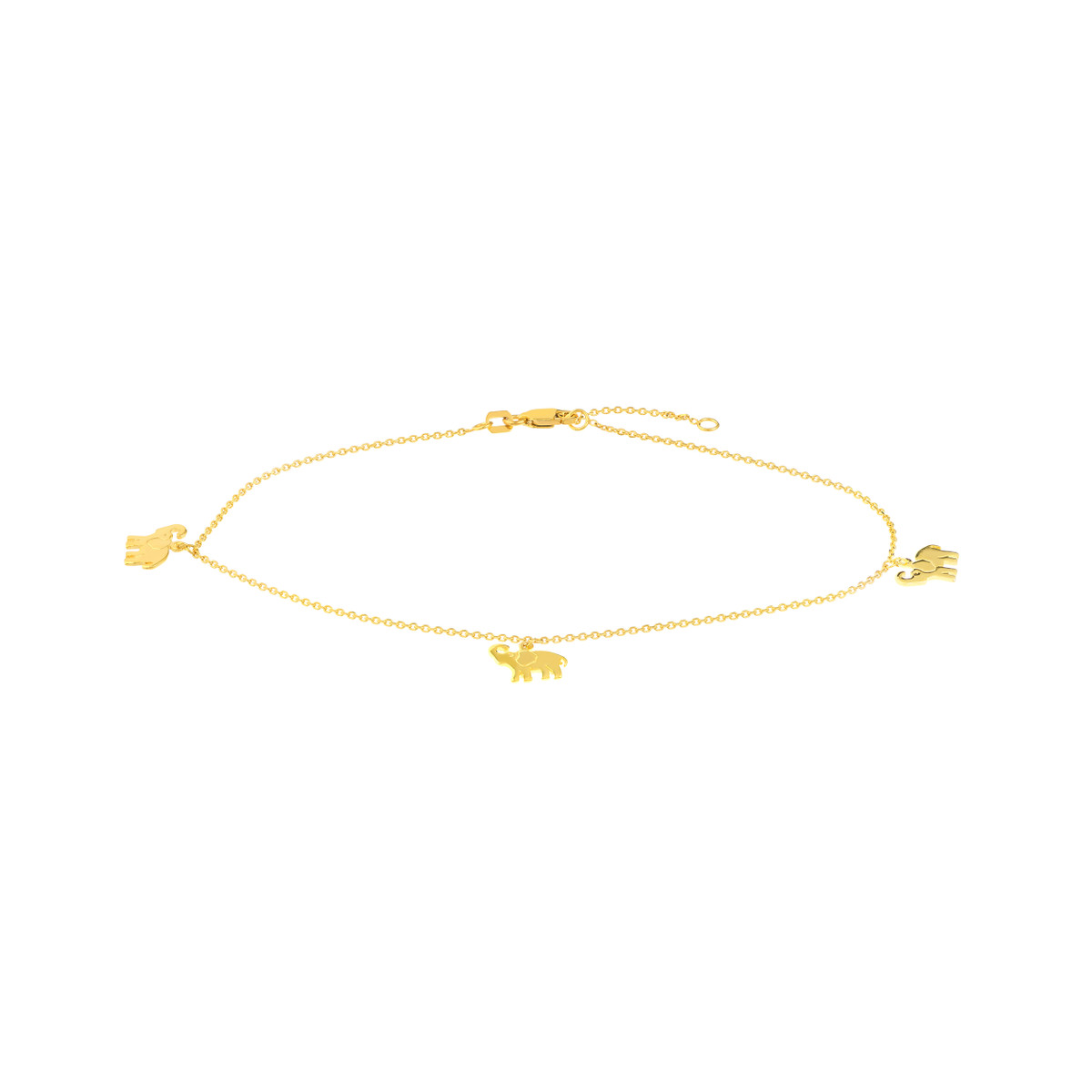 Elephant Trio Adjustable Anklet - 14K Yellow Gold 9 to 10 Inches - by Dazyle