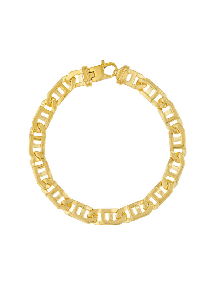 14K Yellow Gold Window Link Bracelet - 8.35mm Width - Lobster Closure - by Dazyle