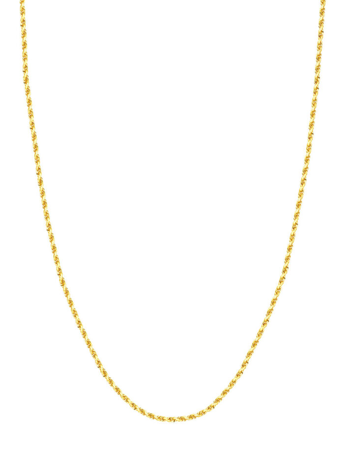 Diamond-Cut Rope Chain 10K Yellow Gold Lobster Clasp 2.3mm Width 18-Inch - by Dazyle