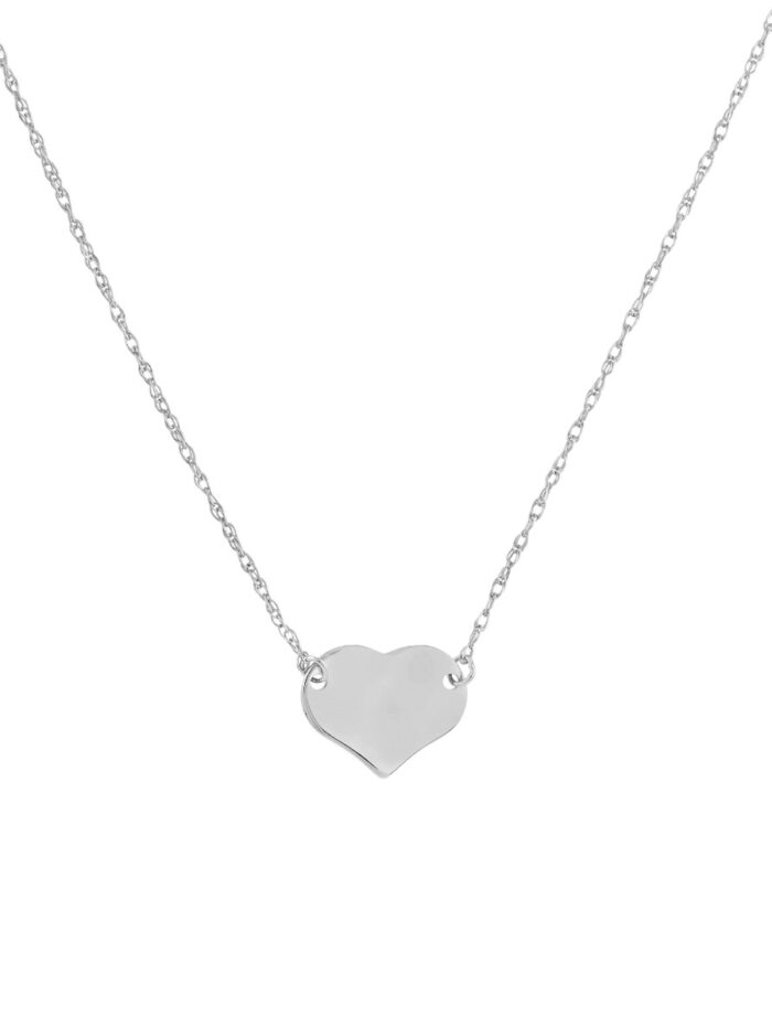 14K White Gold Mini Heart Adjustable Necklace - 14K White Gold 18 Inches - by Dazyle