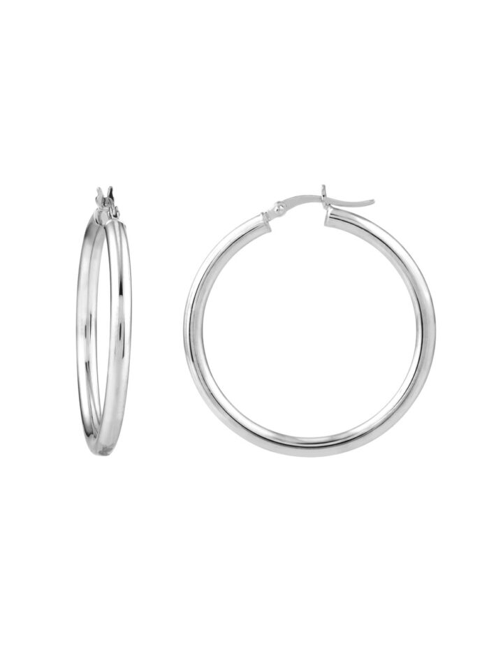 Sterling Silver Hoop Earrings - Polished - 3mm x 35mm - by Dazyle