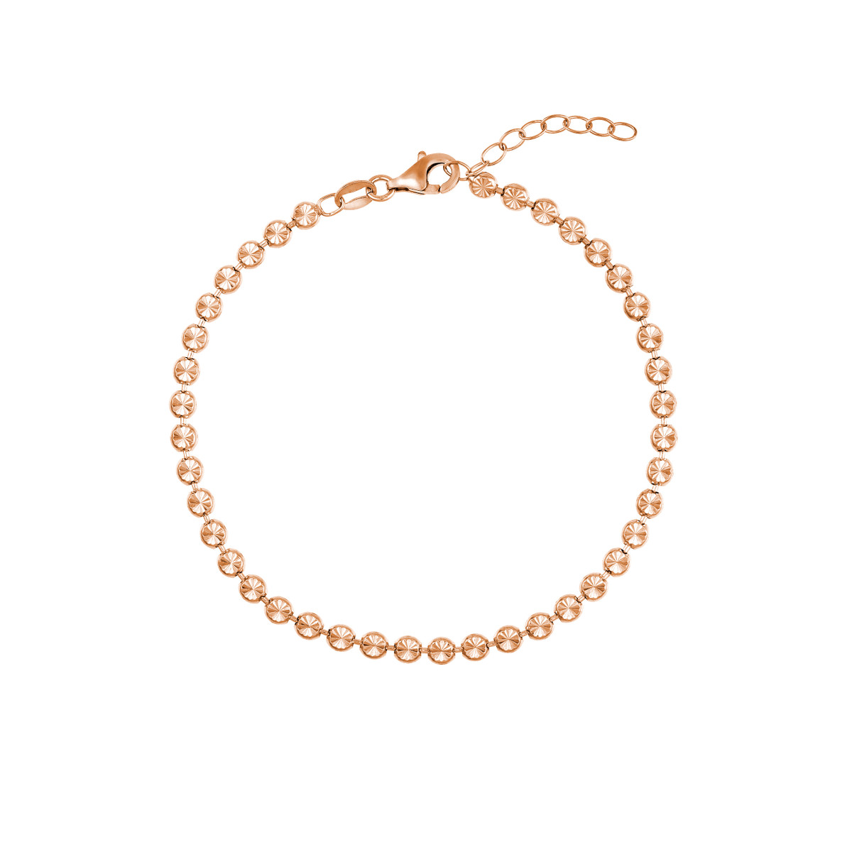 Adjustable Diamond-Cut Bead Bracelet - Rose Gold Plated Sterling Silver - 8 Inches - by Dazyle