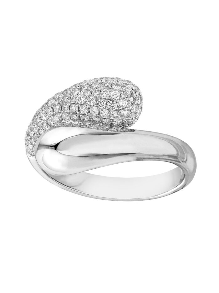 Teardrop Diamond Bypass Ring - 3/4tcw - 14K White Gold Wedding Band - by Dazyle
