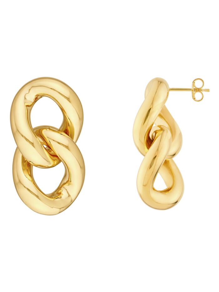 Polished Curb Link Dangle Earrings - 14K Yellow Gold - by Dazyle