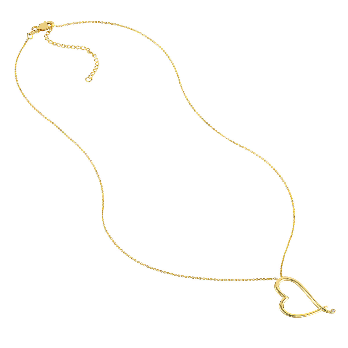 Tilted Open Heart Diamond Accent Necklace - 14K Yellow Gold Adjustable - by Dazyle - Image 3