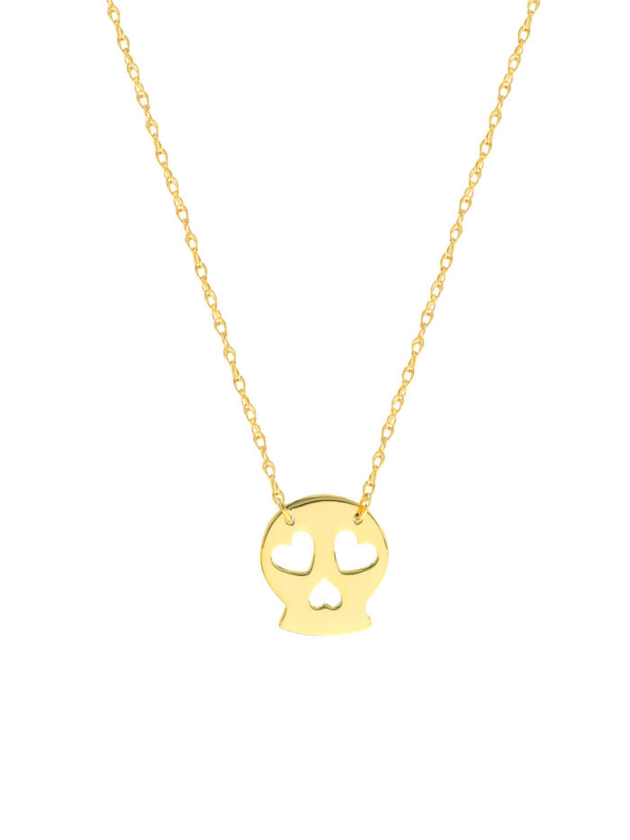 Mini Sugar Skull Pendant Necklace - 14K Yellow Gold Adjustable Cable Chain - 16 to 18-inch - by Dazyle