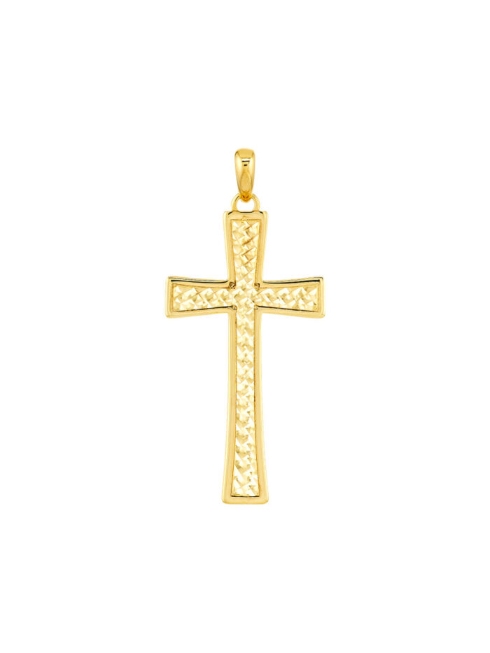 Diamond-Cut Tapered Cross Pendant - Religious Symbol - 14K Yellow Gold - by Dazyle