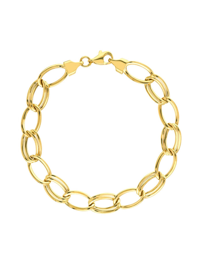 Alternating Single/Double Link Bracelet - 14K Yellow Gold - 7.25 Inch - by Dazyle