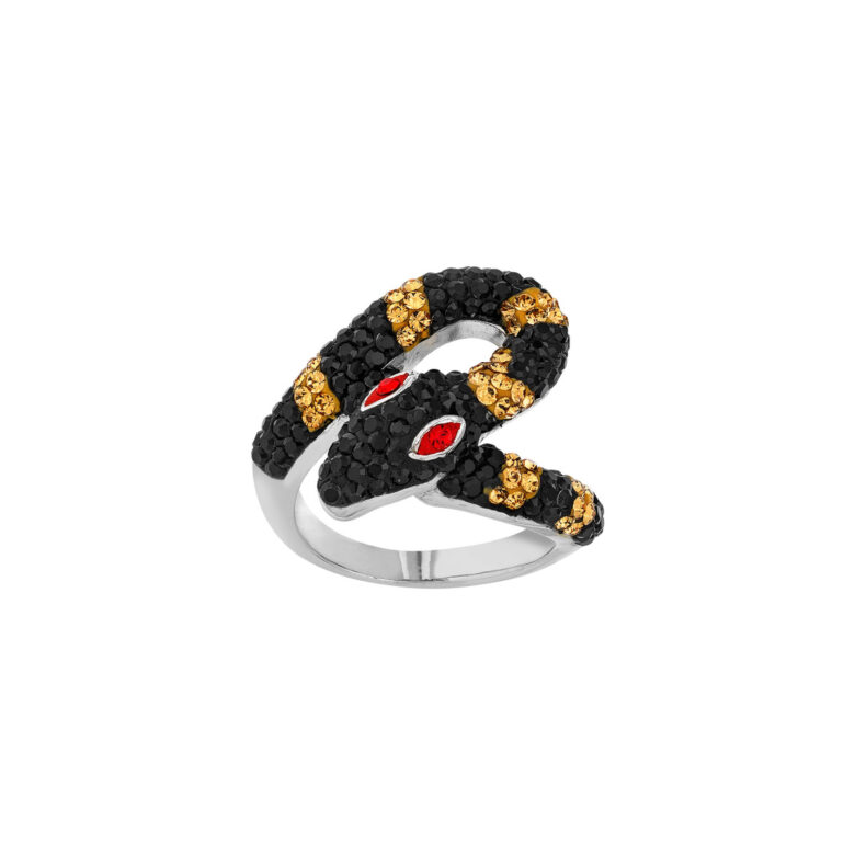 Sterling Silver Crystal Snake Ring with Eye Detail - Silver - by Dazyle