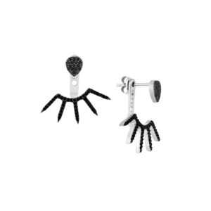 Sterling Silver Black Rhodium CZ Oval/Spike Earring Jackets - by Dazyle