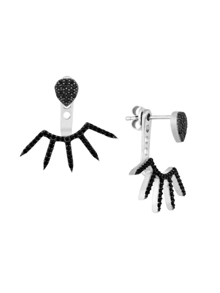 Sterling Silver Black Rhodium CZ Oval/Spike Earring Jackets - by Dazyle