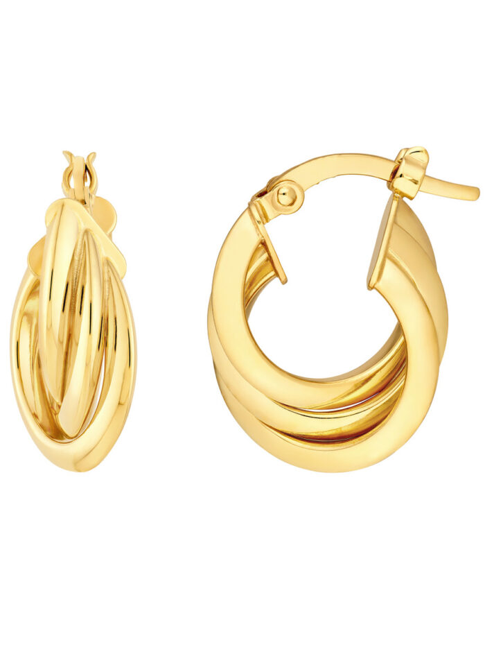 10mm Triple Round Hoop Earrings - 14K Yellow Gold - by Dazyle