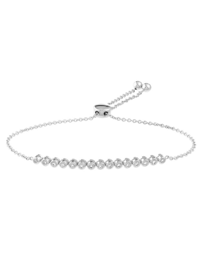 1/5tcw Diamond Bezel Tennis Bolo Bracelet - 14K White Gold 9.5 Inches - by Dazyle