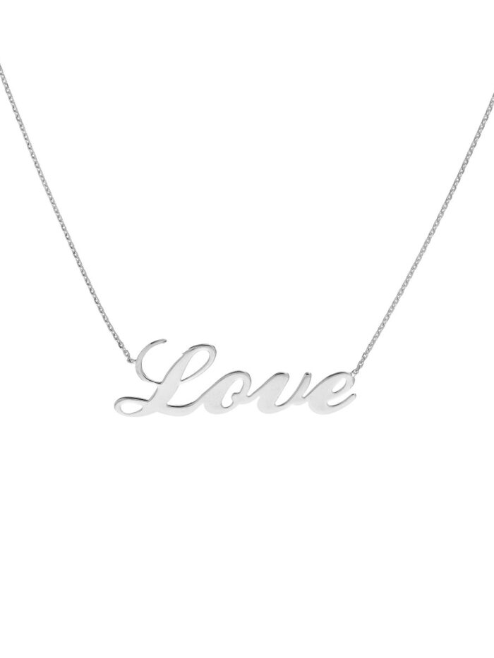 Cursive Love Pendant Adjustable Necklace - 14K White Gold - 16-18 Inches - by Dazyle