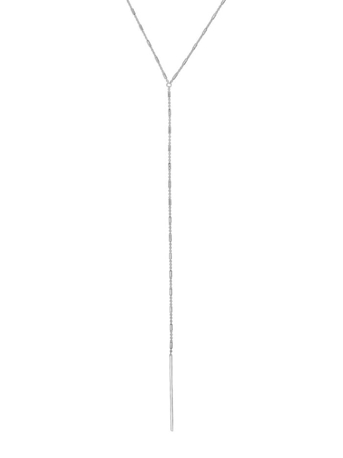 14K White Gold Bead and Bar Lariat Adjustable Necklace - Cable Chain - by Dazyle