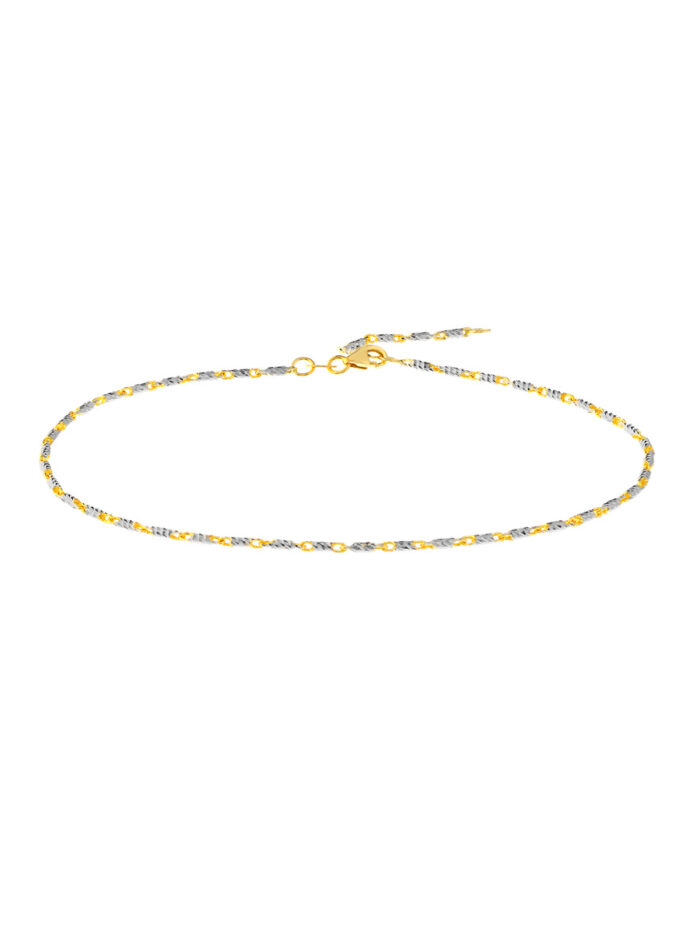 Adjustable Two-Tone Lumacina Anklet - 14K Yellow & White Gold 9-10 Inches - by Dazyle