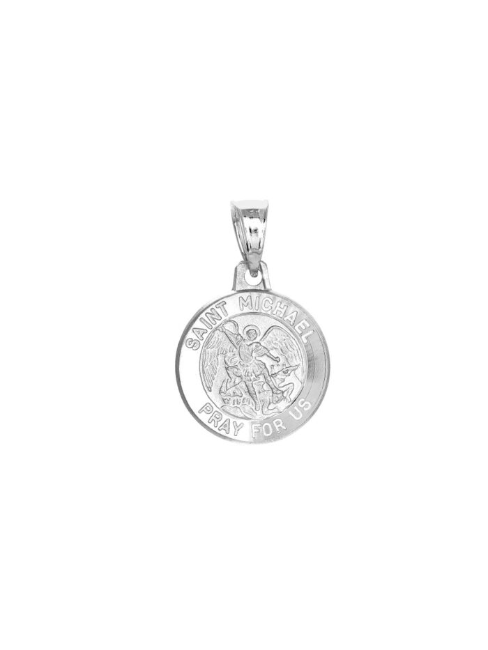 Small St. Michael Medal Charm Pendant - 14K White Gold - by Dazyle