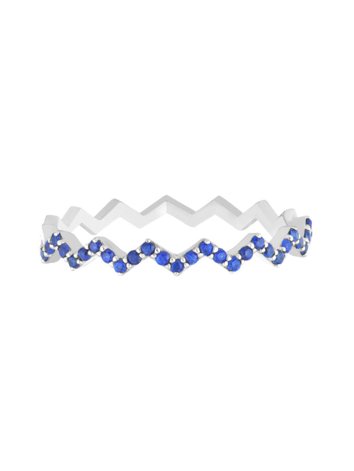 Sapphire Stones Zig Zag Ring - 14K White Gold - Sizes 6, 7, or 8 - by Dazyle