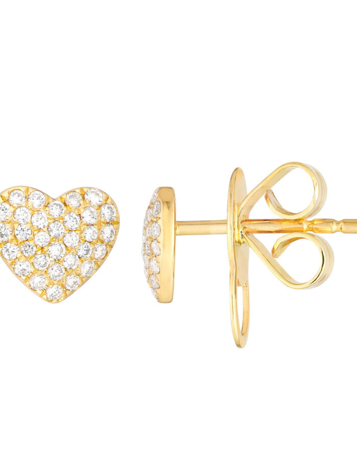 Pave Diamond Heart Stud Earrings 1/5tcw in Yellow Gold - 14K Yellow Gold -