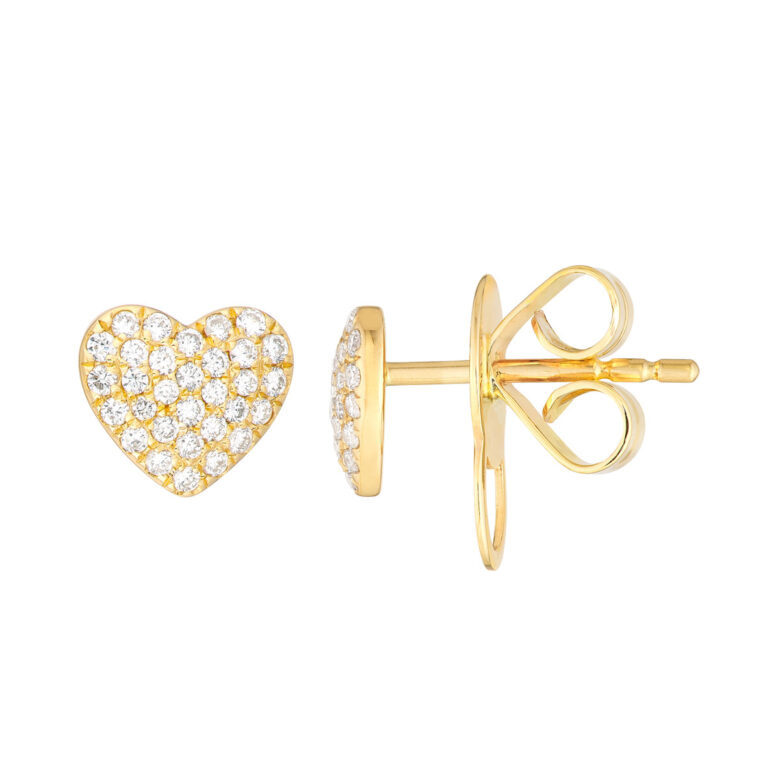 Pave Diamond Heart Stud Earrings 1/5tcw in Yellow Gold - 14K Yellow Gold -